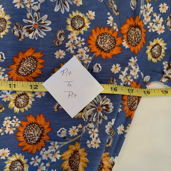 J. Jill Sunflower Knit Henley Dress Blue Orange Floral Tie Waist Tassels Medium - Picture 8 of 12